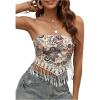 imageFloerns Womens Floral Print Strapless Bandeau Asymmetrical Hem Crop Tube TopBeige