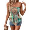 imageFloerns Womens Floral Print Strapless Bandeau Asymmetrical Hem Crop Tube TopGreen Multi