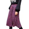imageFloerns Womens Floral Printed Elastic Waist A Line Pleated Ruffle Midi SkirtPurple