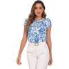 imageFloerns Womens Keyhole Chiffon Short Sleeve Blouse TopsBlue and White