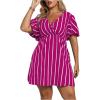 imageFloerns Womens Plus Size Striped Print Wrap V Neck Short Sleeve A Line DressHot Pink