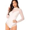 imageFloerns Womens Sheer Mesh Long Sleeve Stretchy Bodysuit JumpsuitWhite