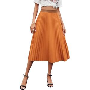 imageFloerns Womens Floral Printed Elastic Waist A Line Pleated Ruffle Midi SkirtBurnt Orange