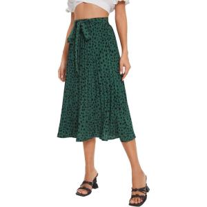 imageFloerns Womens Floral Printed Elastic Waist A Line Pleated Ruffle Midi SkirtGreen Dots