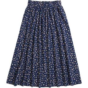 imageFloerns Womens Floral Printed Elastic Waist A Line Pleated Ruffle Midi SkirtNavy Blue
