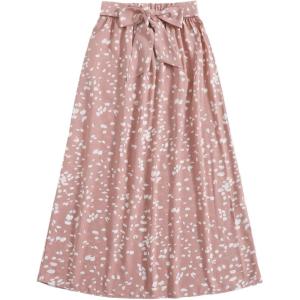 imageFloerns Womens Floral Printed Elastic Waist A Line Pleated Ruffle Midi SkirtPink