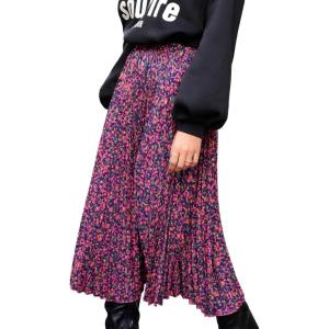 imageFloerns Womens Floral Printed Elastic Waist A Line Pleated Ruffle Midi SkirtPurple