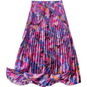 imageFloerns Womens Floral Printed Elastic Waist A Line Pleated Ruffle Midi SkirtPurple Flower