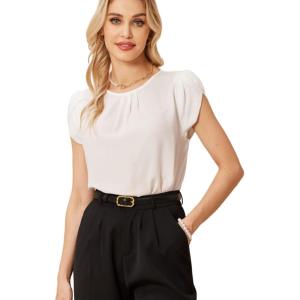 imageFloerns Womens Keyhole Chiffon Short Sleeve Blouse TopsWhite Solid