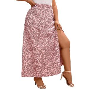 imageFloerns Womens Plus Size Boho Floral High Waist Split Thigh A Line Midi SkirtDusty Floral