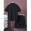 imageFloerns Boys Two Piece Outfit Button Front Shirt Top with Drawstring Shorts SetBlack