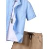 imageFloerns Boys Two Piece Outfit Button Front Shirt Top with Drawstring Shorts SetBlue and Brown