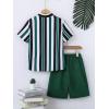 imageFloerns Boys Two Piece Outfit Button Front Shirt Top with Drawstring Shorts SetGreen