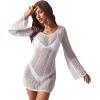 imageFloerns Womens Crochet Cover Up Long Sleeve Hollow Out Bikini Swimsuit Beach Cover Up SwimwearA White