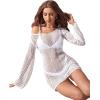 imageFloerns Womens Crochet Cover Up Long Sleeve Hollow Out Bikini Swimsuit Beach Cover Up SwimwearA White