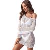 imageFloerns Womens Crochet Cover Up Long Sleeve Hollow Out Bikini Swimsuit Beach Cover Up SwimwearA White
