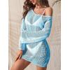 imageFloerns Womens Crochet Cover Up Long Sleeve Hollow Out Bikini Swimsuit Beach Cover Up SwimwearBlue