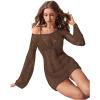 imageFloerns Womens Crochet Cover Up Long Sleeve Hollow Out Bikini Swimsuit Beach Cover Up SwimwearBrown