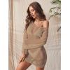 imageFloerns Womens Crochet Cover Up Long Sleeve Hollow Out Bikini Swimsuit Beach Cover Up SwimwearCamel Beige