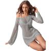 imageFloerns Womens Crochet Cover Up Long Sleeve Hollow Out Bikini Swimsuit Beach Cover Up SwimwearGrey