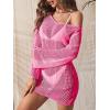 imageFloerns Womens Crochet Cover Up Long Sleeve Hollow Out Bikini Swimsuit Beach Cover Up SwimwearHot Pink
