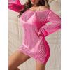 imageFloerns Womens Crochet Cover Up Long Sleeve Hollow Out Bikini Swimsuit Beach Cover Up SwimwearHot Pink