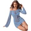 imageFloerns Womens Crochet Cover Up Long Sleeve Hollow Out Bikini Swimsuit Beach Cover Up SwimwearLight Blue