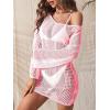 imageFloerns Womens Crochet Cover Up Long Sleeve Hollow Out Bikini Swimsuit Beach Cover Up SwimwearLight Pink