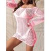 imageFloerns Womens Crochet Cover Up Long Sleeve Hollow Out Bikini Swimsuit Beach Cover Up SwimwearLight Pink