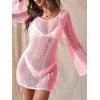 imageFloerns Womens Crochet Cover Up Long Sleeve Hollow Out Bikini Swimsuit Beach Cover Up SwimwearLight Pink