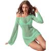 imageFloerns Womens Crochet Cover Up Long Sleeve Hollow Out Bikini Swimsuit Beach Cover Up SwimwearMint Green
