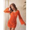 imageFloerns Womens Crochet Cover Up Long Sleeve Hollow Out Bikini Swimsuit Beach Cover Up SwimwearOrange