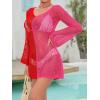 imageFloerns Womens Crochet Cover Up Long Sleeve Hollow Out Bikini Swimsuit Beach Cover Up SwimwearRed and Pink