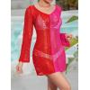 imageFloerns Womens Crochet Cover Up Long Sleeve Hollow Out Bikini Swimsuit Beach Cover Up SwimwearRed and Pink