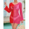 imageFloerns Womens Crochet Cover Up Long Sleeve Hollow Out Bikini Swimsuit Beach Cover Up SwimwearRed and Pink