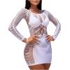 imageFloerns Womens Crochet Cover Up Long Sleeve Hollow Out Bikini Swimsuit Beach Cover Up SwimwearWhite E