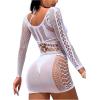 imageFloerns Womens Crochet Cover Up Long Sleeve Hollow Out Bikini Swimsuit Beach Cover Up SwimwearWhite E