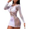 imageFloerns Womens Crochet Cover Up Long Sleeve Hollow Out Bikini Swimsuit Beach Cover Up SwimwearWhite E