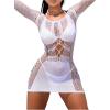 imageFloerns Womens Crochet Cover Up Long Sleeve Hollow Out Bikini Swimsuit Beach Cover Up SwimwearWhite E