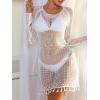imageFloerns Womens Crochet Cover Up Long Sleeve Hollow Out Bikini Swimsuit Beach Cover Up SwimwearWhite J