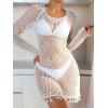 imageFloerns Womens Crochet Cover Up Long Sleeve Hollow Out Bikini Swimsuit Beach Cover Up SwimwearWhite J
