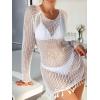imageFloerns Womens Crochet Cover Up Long Sleeve Hollow Out Bikini Swimsuit Beach Cover Up SwimwearWhite J