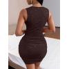 imageFloerns Womens Rhinestone Sleeveless V Neck Ruched Party Bodycon Mini DressChocolate Brown