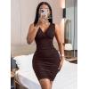 imageFloerns Womens Rhinestone Sleeveless V Neck Ruched Party Bodycon Mini DressChocolate Brown