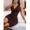imageFloerns Womens Rhinestone Sleeveless V Neck Ruched Party Bodycon Mini DressChocolate Brown