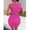 imageFloerns Womens Rhinestone Sleeveless V Neck Ruched Party Bodycon Mini DressHot Pink Solid