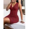 imageFloerns Womens Rhinestone Sleeveless V Neck Ruched Party Bodycon Mini DressMaroon