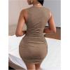 imageFloerns Womens Rhinestone Sleeveless V Neck Ruched Party Bodycon Mini DressMocha Brown