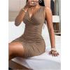 imageFloerns Womens Rhinestone Sleeveless V Neck Ruched Party Bodycon Mini DressMocha Brown