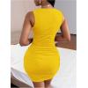 imageFloerns Womens Rhinestone Sleeveless V Neck Ruched Party Bodycon Mini DressYellow Solid